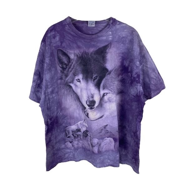 The Mountain Other - The Mountain Purple Tie Dye Wolf Print Short Sleeve Tshirt XXL